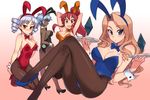  animal_ears arms_up arnett_mcmillian ass atia_simmons bare_shoulders black_leotard blonde_hair blue_eyes blue_leotard blush bow bowtie breasts bunny_ears bunny_girl bunny_tail bunnysuit cleavage cleo_brand crossed_legs dark_skin detached_collar drill_hair elizabeth_mayberry freezing high_heels kusanagi_tonbo large_breasts leotard long_hair looking_at_viewer multiple_girls orange_leotard pantyhose ponytail red_eyes red_hair red_leotard short_hair side-tie_leotard silver_hair sitting smile tail tray twin_drills twintails wrist_cuffs 