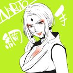  1girl breasts cleavage copyright_name facial_mark female forehead_mark looking_at_viewer low_twintails lowres m1204n naruto smile solo tsunade twintails 