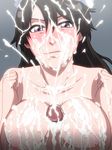  1boy 1girl bambietta_basterbine black_hair bleach bleach:_the_thousand-year_blood_war breasts bukkake censored cum cum_on_breasts cum_on_hair facial hetero highres huge_breasts kh-fullhouse looking_at_viewer mosaic_censoring nipples paizuri penis 