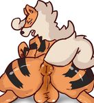  balls big_butt butt canine dog feral fur girly homebro looking_at_viewer looking_back male mammal nintendo open_mouth orange_fur plain_background pok&#233;mon pok&eacute;mon presenting solo tongue video_games white_background 