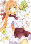  apron aqua_eyes bad_id bad_pixiv_id blush bread chef_uniform cup flat_chest flower food fruit golden_time heart leaf long_hair looking_at_viewer matsurika_(j297021302) oka_chinami orange_hair pot saucer scarf smile solo strawberry tray 