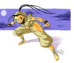  bad_source barefoot full_body hair_pulled_back hip_vent ibuki_(street_fighter) long_hair ninja simple_background street_fighter zeshgolden 