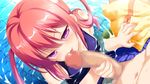  1boy 1girl censored fellatio game_cg hhg_megami_no_shuuen miyasu_risa nanase_meruchi ophelia_lancaster oral outdoors penis pink_hair purple_eyes sakurazawa_izumi school_swimsuit swimsuit towel twintails water windmill_(company) 