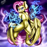  absurd_res arthropod blue_eyes butterfly cloud electricity equine female fists fluttershy_(mlp) friendship_is_magic fur hair hi_res horse insect lightning long_hair mammal my_little_pony outside pegasus pink_hair pony solo the-wazz wings yellow_fur 