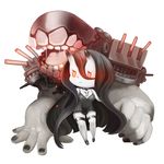  battleship_hime black_dress black_hair cannon chibi chikuwabu choker dress hands horns kantai_collection long_hair oni_horns open_mouth pale_skin red_eyes shinkaisei-kan short_dress solo thighhighs very_long_hair 