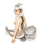  breasts butt cyanidesilver female fur horn kirin kneeling leaves nude sitting solo tattoo 