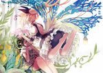  antenna_hair black_hair blonde_hair blue_eyes closed_eyes fairy fairy_wings flower multiple_girls original sasurai_susuki scarf short_hair skirt smile wings 