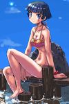  bad_id bad_pixiv_id barefoot bikini blue_eyes blue_hair copyright_request dock feet otter_kawauso short_hair sitting soaking_feet solo swimsuit water 