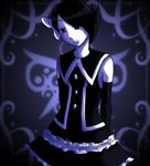  black_hair blue_eyes endless_whispers gothic_lolita lolita_fashion mai_(pokemon) monochrome pokemon short_hair solo 