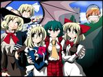  bat_wings bow breasts elly everyone fang gengetsu green_hair hat kazami_yuuka kazami_yuuka_(pc-98) kieyza kurumi_(touhou) large_breasts lotus_land_story maid medium_breasts mugetsu multiple_girls not_present orange_(touhou) plaid plaid_skirt plaid_vest red_bow skirt skirt_set touhou touhou_(pc-98) vest wings 