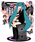  aqua_hair bad_id bad_pixiv_id bug butterfly flower hatsune_miku insect kneehighs long_hair saihate_(vocaloid) shuya_(pixiv206207) sitting socks solo speaker twintails very_long_hair vocaloid zebra 