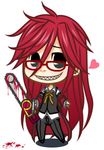  blood bow chainsaw chibi glasses grell_sutcliff heart kuroshitsuji long_hair lowres red_hair redhead 