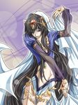  black_hair code_geass crossdressing dancer lelouch_lamperouge long_hair male_focus midriff purple_eyes solo thighhighs touya_(roukaku) veil 