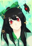  ? bird black_hair crow face hachimillion head_tilt long_hair red_eyes reiuji_utsuho reiuji_utsuho_(bird) ribbon solo star touhou 