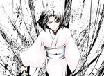  bad_id bad_pixiv_id be_(beaker) black_hair japanese_clothes kara_no_kyoukai kimono muted_color partially_colored ryougi_shiki short_hair solo sword weapon 