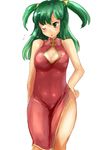  bad_id bad_pixiv_id breasts china_dress chinese_clothes cleavage_cutout dress green_eyes green_hair hand_on_hip long_hair medium_breasts one_eye_closed original solo suoni_(deeperocean) twintails 
