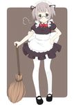  black_eyes blush broom glasses maid original oza_watto pantyhose solo white_legwear 