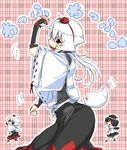  animal_ears black_hair chibi dancing hat inubashiri_momiji multiple_girls oekaki red_eyes shameimaru_aya shintaro_(honmaguro) short_hair silver_hair tail the_monkey touhou 