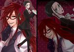  black_hair bow formal glasses gloves green_eyes grell_sutcliff kuroshitsuji long_hair red_hair redhead ribbon 