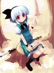  eating food food_on_face forest from_above konpaku_youmu mary_janes nature onigiri red_eyes shin_(new) shoes solo touhou tree_stump wristband 