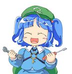  bad_id bad_pixiv_id blue_hair closed_eyes hat kawashiro_nitori key kiriu lowres screwdriver short_hair smile solo touhou twintails two_side_up wrench 