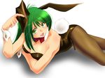  animal_ears back-seamed_legwear bunny_ears bunnysuit green_eyes green_hair long_hair lying on_stomach original pantyhose seamed_legwear solo yagisaka_seto 