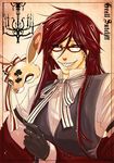  bow formal glasses gloves green_eyes grell_sutcliff kuroshitsuji long_hair red_hair redhead ribbon skull skulls 