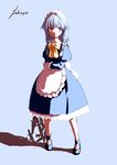  bad_id bad_pixiv_id braid heterochromia izayoi_sakuya kiriu knife maid silver_hair solo touhou twin_braids 