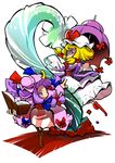  battle book duel hat hounori long_hair multiple_girls patchouli_knowledge ribbon touhou umbrella yakumo_yukari 