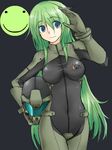  armored_core armored_core:_for_answer blue_eyes bodysuit green_hair headwear_removed helmet helmet_removed long_hair may_greenfield ment salute smile solo very_long_hair 