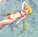  ahoge american_flag_bikini asoka_sara bad_anatomy bikini blonde_hair flag_print green_eyes long_hair lying monica_adenauer side-tie_bikini solo swimsuit twintails water yakitate!!_japan 