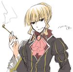  beatrice blonde_hair genderswap genderswap_(ftm) kiseru lowres male_focus pipe smile solo suzushiro_kurumi umineko_no_naku_koro_ni 