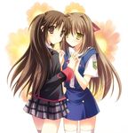  bad_id bad_pixiv_id brown_eyes brown_hair clannad company_connection crossdressing crossover hikarizaka_private_high_school_uniform holding_hands key_(company) little_busters! long_hair multiple_boys naoe_riki otoko_no_ko plaid plaid_skirt ponytail school_uniform shima_katsuki skirt thighhighs toranosuke yellow_eyes zettai_ryouiki 