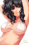  amagami armpits arms_up bad_id bad_pixiv_id bangs bikini black_eyes black_hair breasts breasts_apart character_name collarbone face large_breasts looking_at_viewer miyamoto_issa parted_bangs short_hair simple_background smile solo strap_gap swimsuit tanamachi_kaoru underboob upper_body wavy_hair white_background white_bikini 