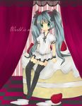  aqua_hair bad_id bad_pixiv_id cake checkered checkered_floor food fruit hatsune_miku highres kage_(mochiko65) long_hair pastry perspective solo strawberry thighhighs twintails vocaloid world_is_mine_(vocaloid) zettai_ryouiki 