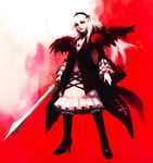  dress hairband high_heels highres hironox red_eyes rozen_maiden shoes silver_hair solo standing suigintou sword weapon white_hair wings 
