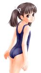  ass brown_eyes brown_hair from_behind looking_back one-piece_swimsuit original popopon school_swimsuit solo swimsuit twintails 