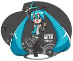  bad_id bad_pixiv_id blue_eyes blue_hair chibi happy hatsune_miku long_hair microphone miyamoto_issa skirt solo spring_onion thighhighs twintails vocaloid 