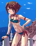  bad_id bad_pixiv_id bikini bird blue_eyes bracelet brown_hair choker copyright_request jewelry lighthouse ocean otter_kawauso short_hair solo swimsuit 