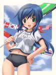  blue_hair buruma day gym_uniform hand_on_hip koku maria_traydor midriff non-web_source short_hair sky solo star_ocean star_ocean_till_the_end_of_time 