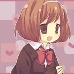  bad_id bad_pixiv_id bow bowtie brown_eyes brown_hair hairband heart maki_(natoriumu) open_mouth original short_hair sleeves_past_wrists smile solo sweater upper_body 