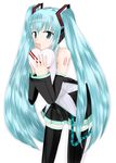  aqua_eyes aqua_hair bad_id bad_pixiv_id box detached_sleeves endou_yuusuke hatsune_miku heart-shaped_box long_hair skirt solo thighhighs twintails valentine very_long_hair vocaloid 