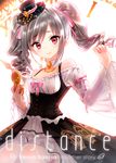  bad_id bad_pixiv_id blush cover cover_page doujin_cover dress drill_hair english idolmaster idolmaster_cinderella_girls kanzaki_ranko looking_at_viewer red_eyes silver_hair sitting smile solo tsukigami_runa twin_drills twintails underbust 