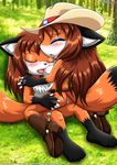  anthro areola bbmbbf big_breasts blush breasts butt canine cowboy_hair duo erect_nipples female fox girly hair hat long_hair male mammal nipples nude sex straight 