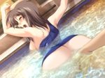  1boy 1girl ass binetsu_kyoushi_cherry breasts breasts_outside brown_hair fingering functionally_nude game_cg hase_chieri koikawa_kouta large_breasts long_hair looking_back nipples no_bra pool public pussy sweat swimsuit teacher_and_student uncensored underwater_sex wet yamane_masahiro zyx 