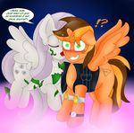  blush clothing cosplay cutie_mark dialog duo english_text equine female feral fluttershy_(mlp) friendship_is_magic green_eyes horn kissing mammal mind_control my_little_pony original_character pegasus poison_ivy text wing_boner winged_unicorn wings 