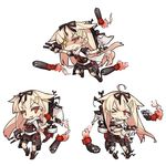  blonde_hair bow character_sheet chibi hair_bow hair_flaps hair_ornament hair_ribbon hairclip highres itsukia kantai_collection long_hair red_eyes remodel_(kantai_collection) ribbon school_uniform serafuku short_sleeves yuudachi_(kantai_collection) 