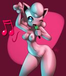  :d anthro anthrofied blue_eyes breasts elpatrixf eyelashes female happy jigglypuff looking_at_viewer microphone navel nintendo nipples nude one_eye_closed open_mouth pink_background pink_skin plain_background pok&#233;mon pok&eacute;mon pussy raised_arm shadow shiny singing smile solo standing tongue video_games 