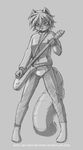  black_and_white electric_guitar female greyscale guitar guitar_pick hair jacket jay_naylor lynne mammal monochrome red_panda ringed_tail short_hair sketch socks solo striped_tail underwear 