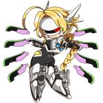  ahoge blade blazblue blonde_hair bodysuit chibi jerun lambda-11 long_hair mecha_musume visor 